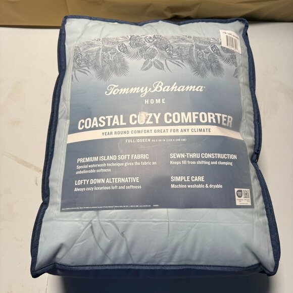 Tommy Bahama Coastal Cozy Blue Comforter Queen Soft Bedding Home Decor - Picture 2 of 4